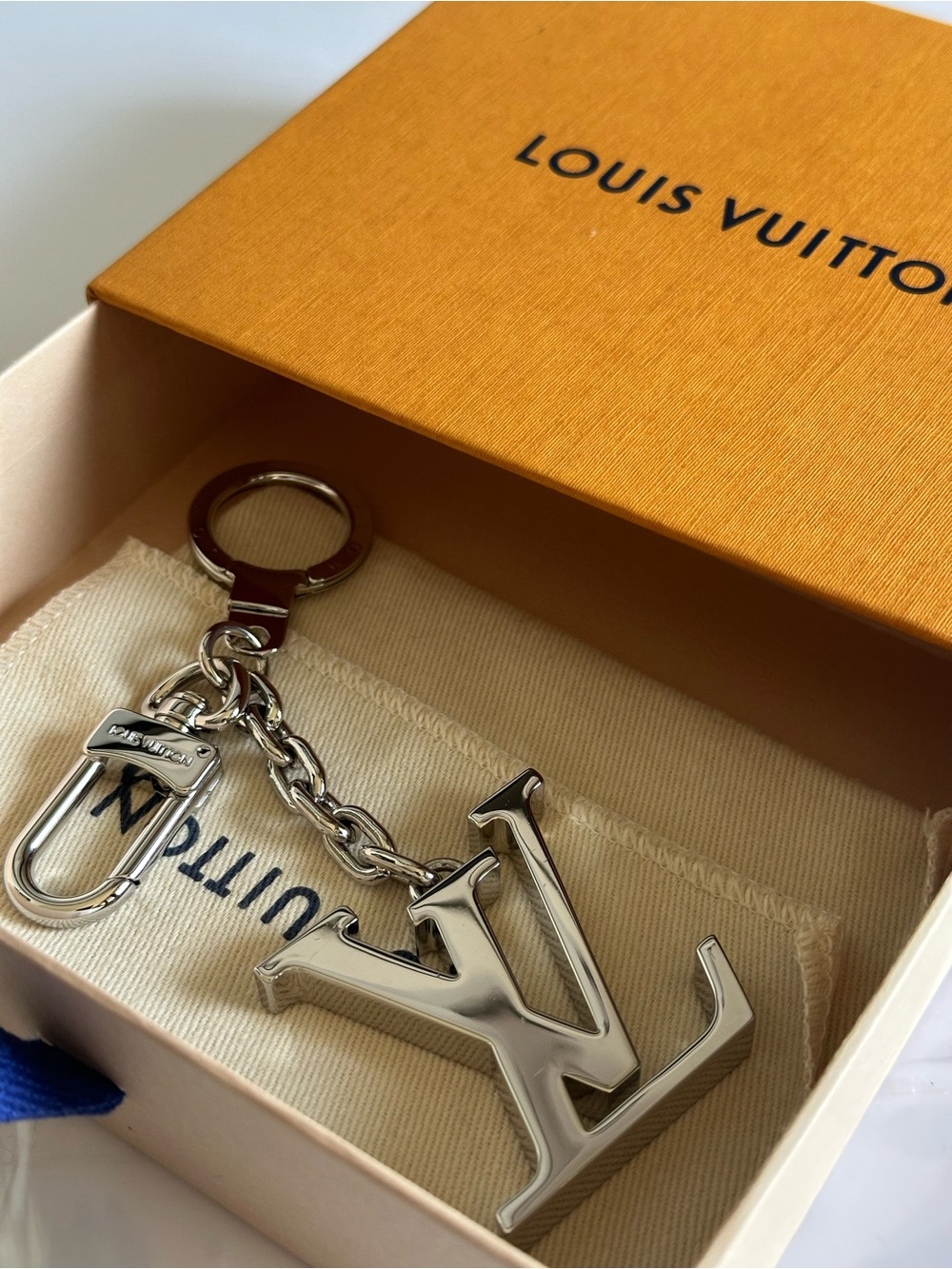 Louis Vuitton Porte-Clés Initiales LV Bag Charm Key Holder Silver M65071